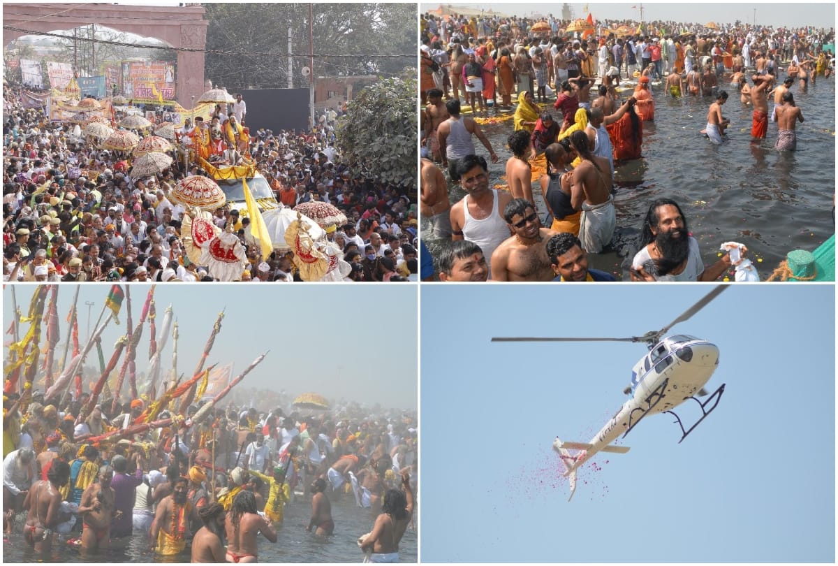 kumbh mela vrindavan 2021 shahi snan saints takes holy bath in yamuna river
