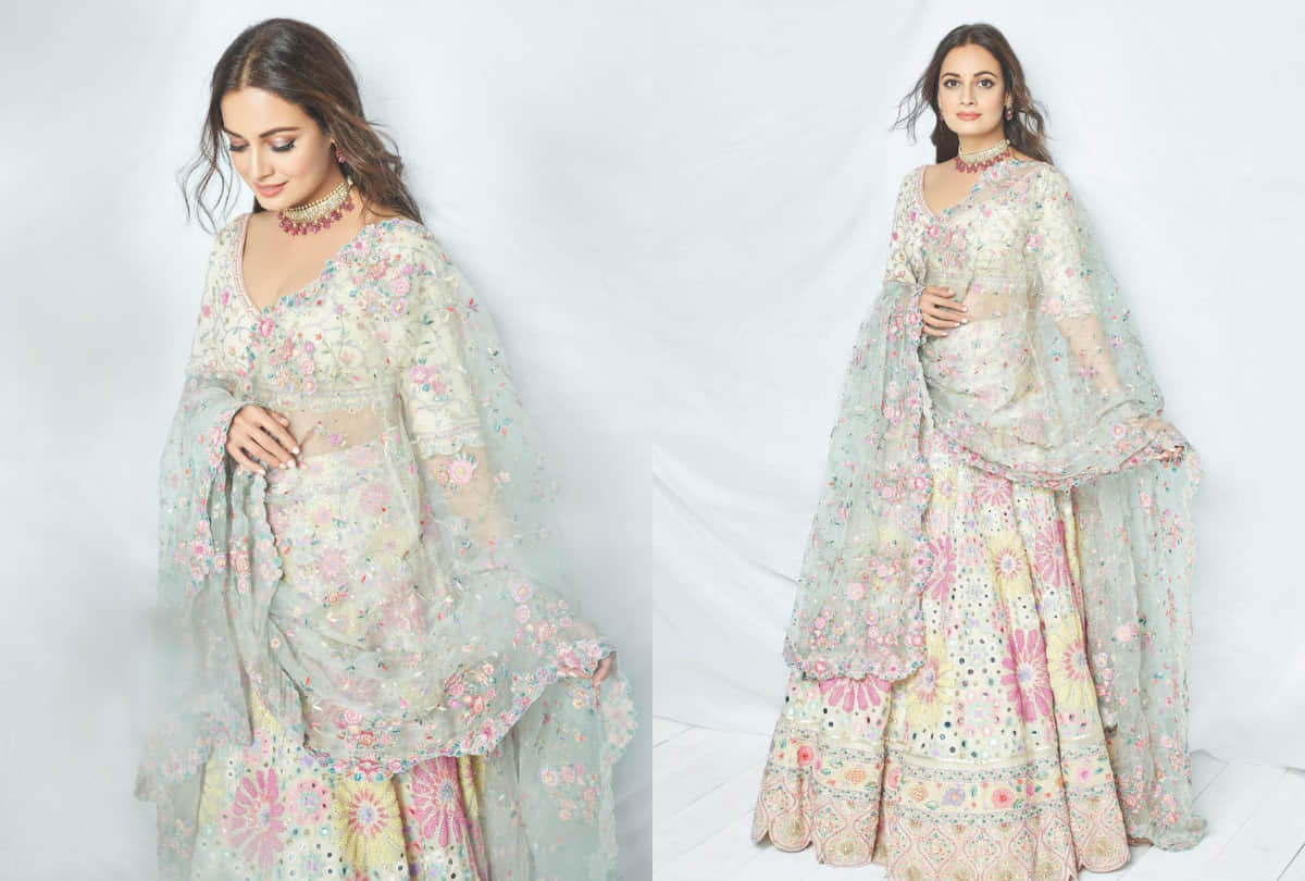 after wedding dia mirza new photoshoot in stunning look wear pink lehenga