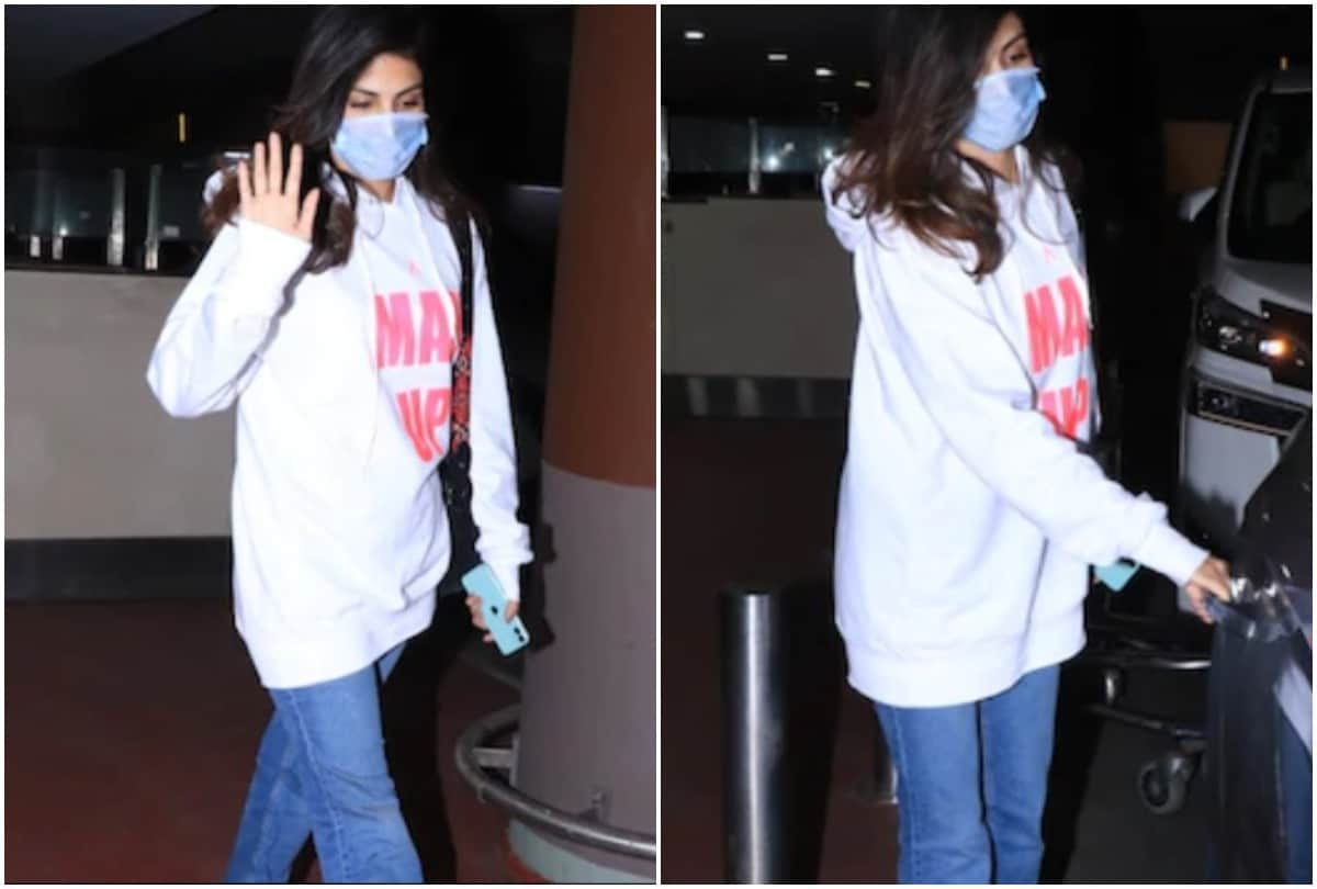 Rhea Chakraborty With Brother Showik Chakraborty Arrives at Mumbai Airport,  her hoodie says ‘Man Up’