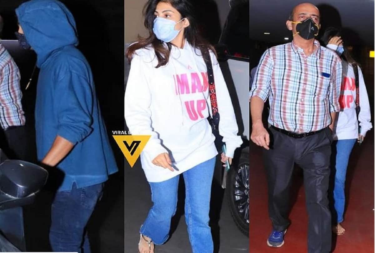 Rhea Chakraborty With Brother Showik Chakraborty Arrives at Mumbai Airport,  her hoodie says ‘Man Up’