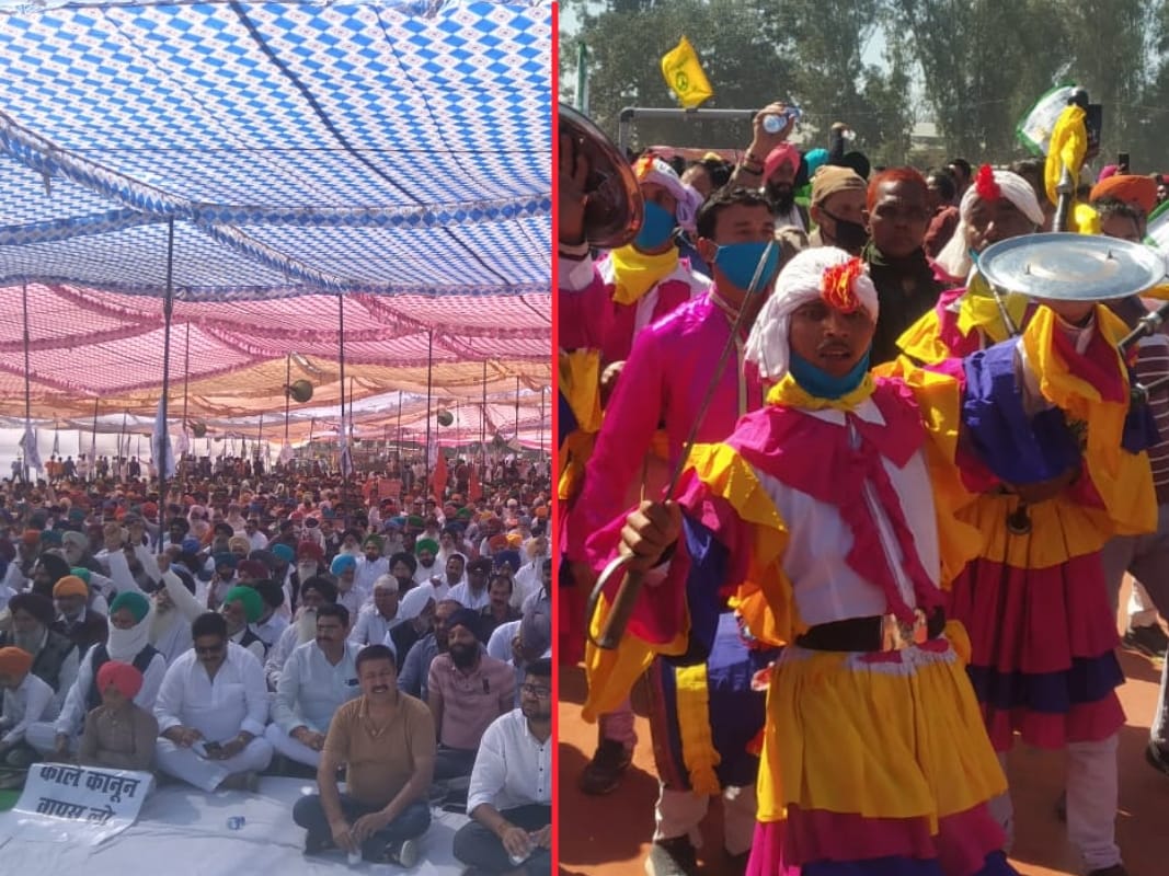 Kisan Mahapanchayat in Rudrapur: kisan visit in mahapanchayat with uttarakhand folk Chholiya dance