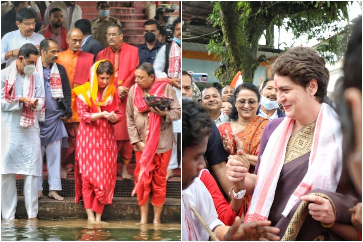 assam assembly election 2021 priyanka gandhi does pooja at kamakhya mandir dance with tribals unemployment congress bjp
