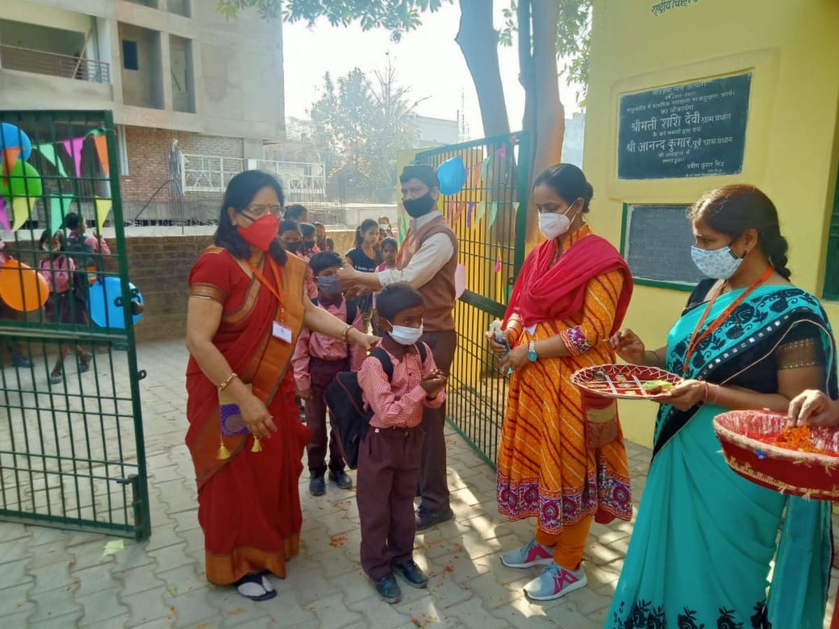 schools open after one year almost teachers welcome students in varanasi