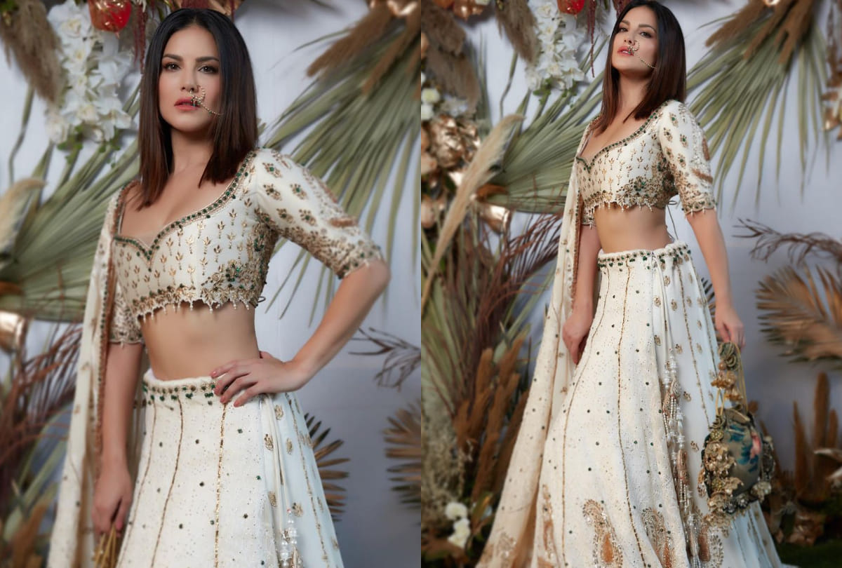 sunny leone look radiant in white lehenga with choli in magazine photoshoot