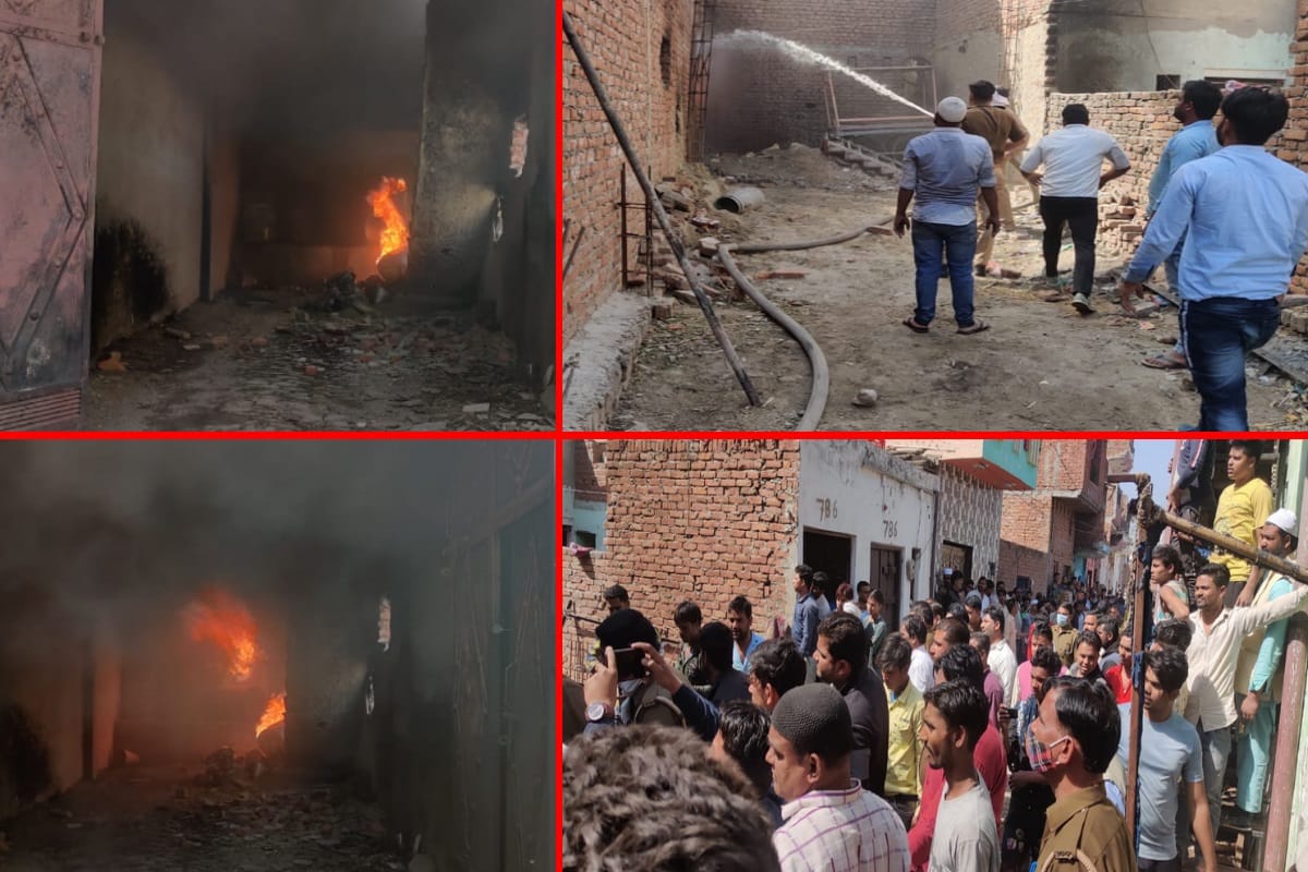 one scorching after a huge fire broke out in an illegal oil warehouse at Lisadi Gate in Meerut