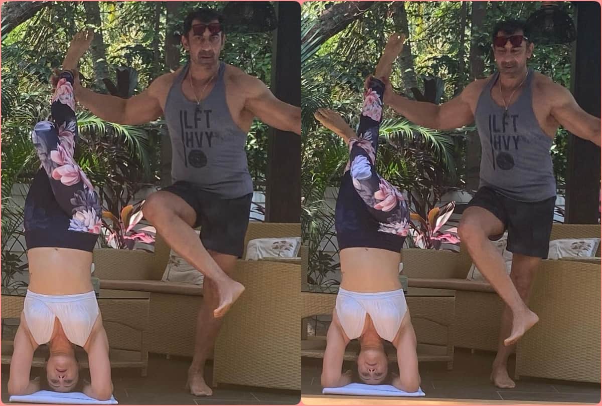 Pooja Batra shared fitness workout pics with husband nawab shah from goa, fan commented yogi couple
