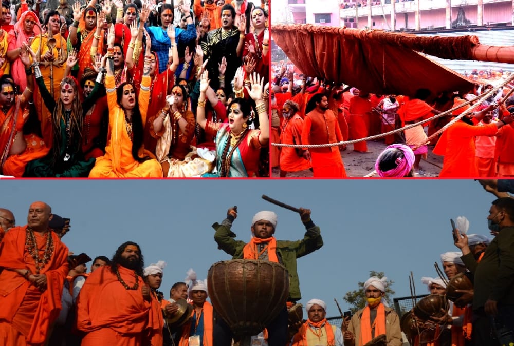 Haridwar Maha Kumbh Mela 2021: Juna Agni  and Ahwan Akhara Dhram Dhwaja Stablished and Kinnar Arena Join first time photos