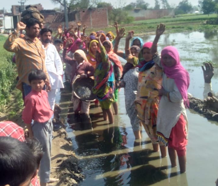 Protest against water logging in the village