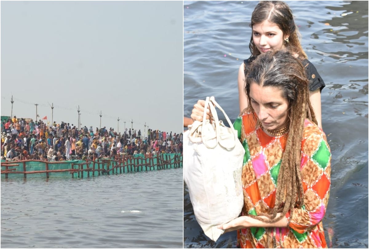 Argentinian mother daughter performs worship lord krishna in vrindavan