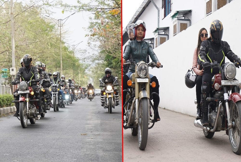 International women's day 2021: Girl Ride on Bullet in Rally in dehradun photos