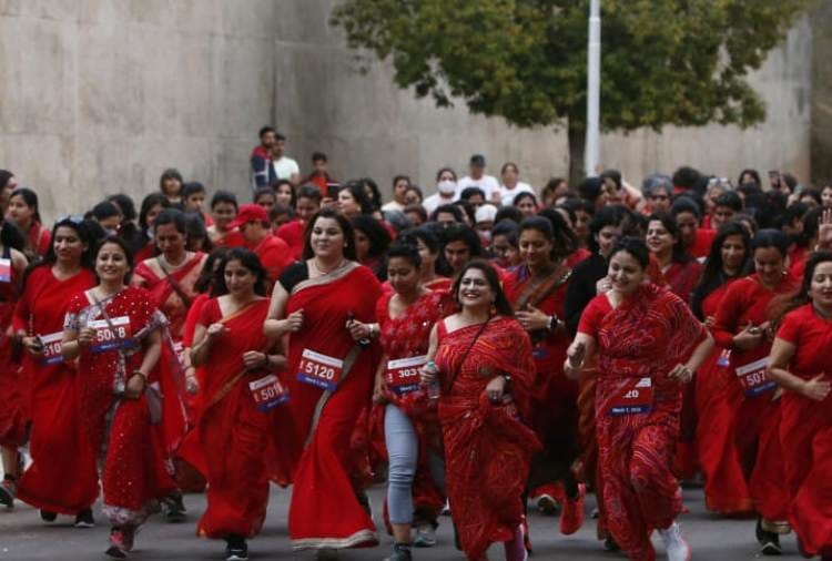 Women took part in The Red Saree Run in Chandigarh