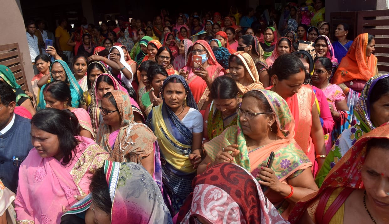 Anganwadi workers demonstrated on Women's Day