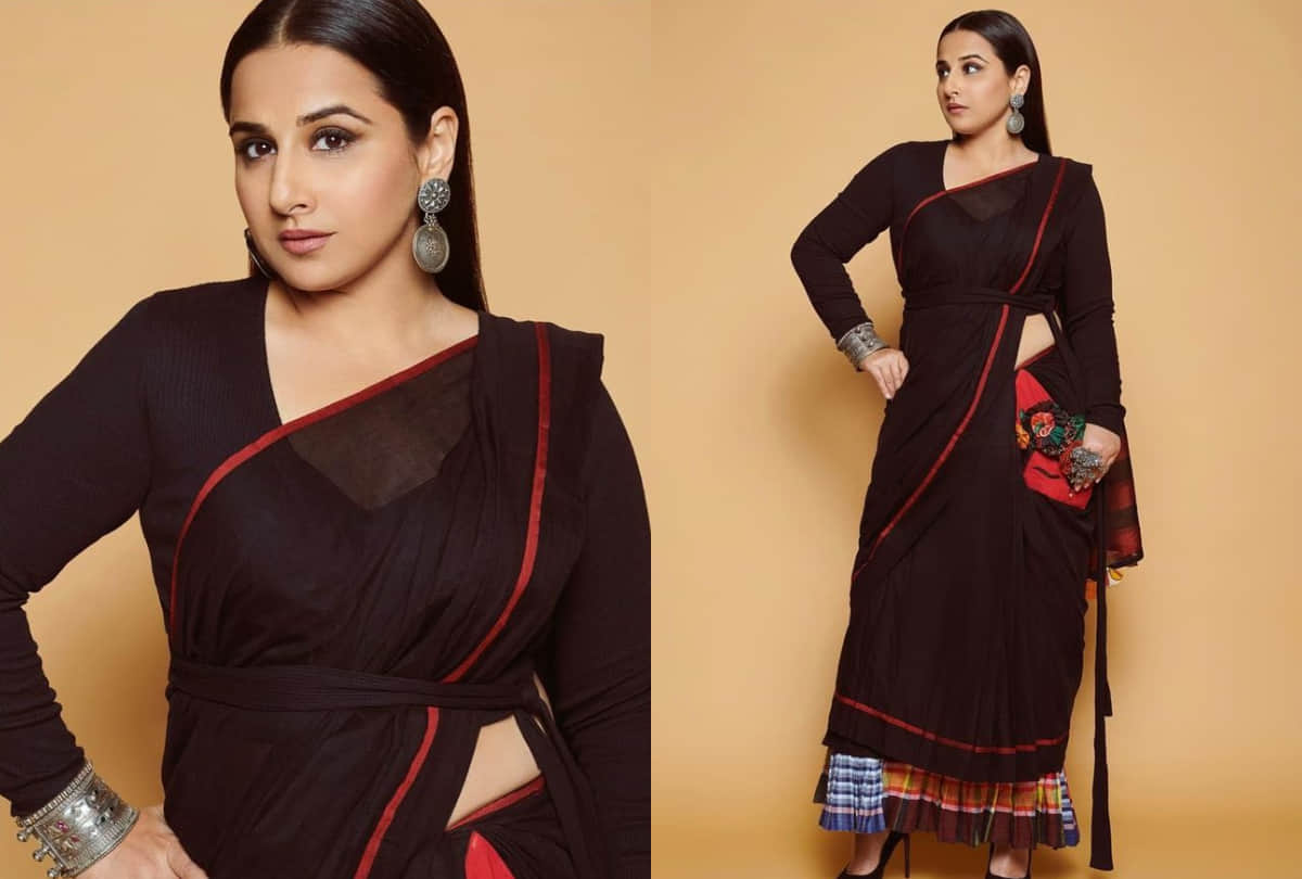 vidya balan ethnic look in black printed saree