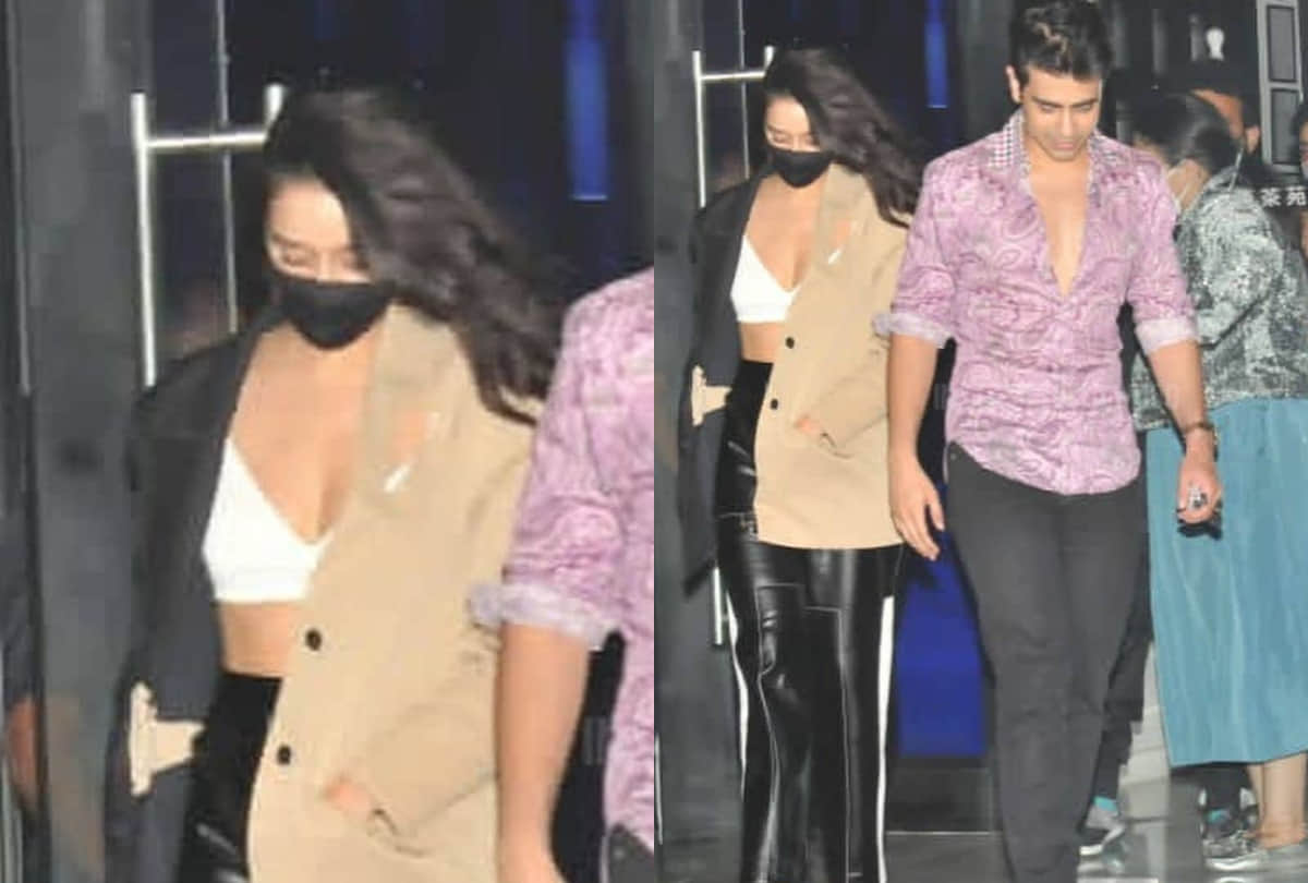 shraddha kapoor latest outing rohan shrestha in color block blazer with latex pant