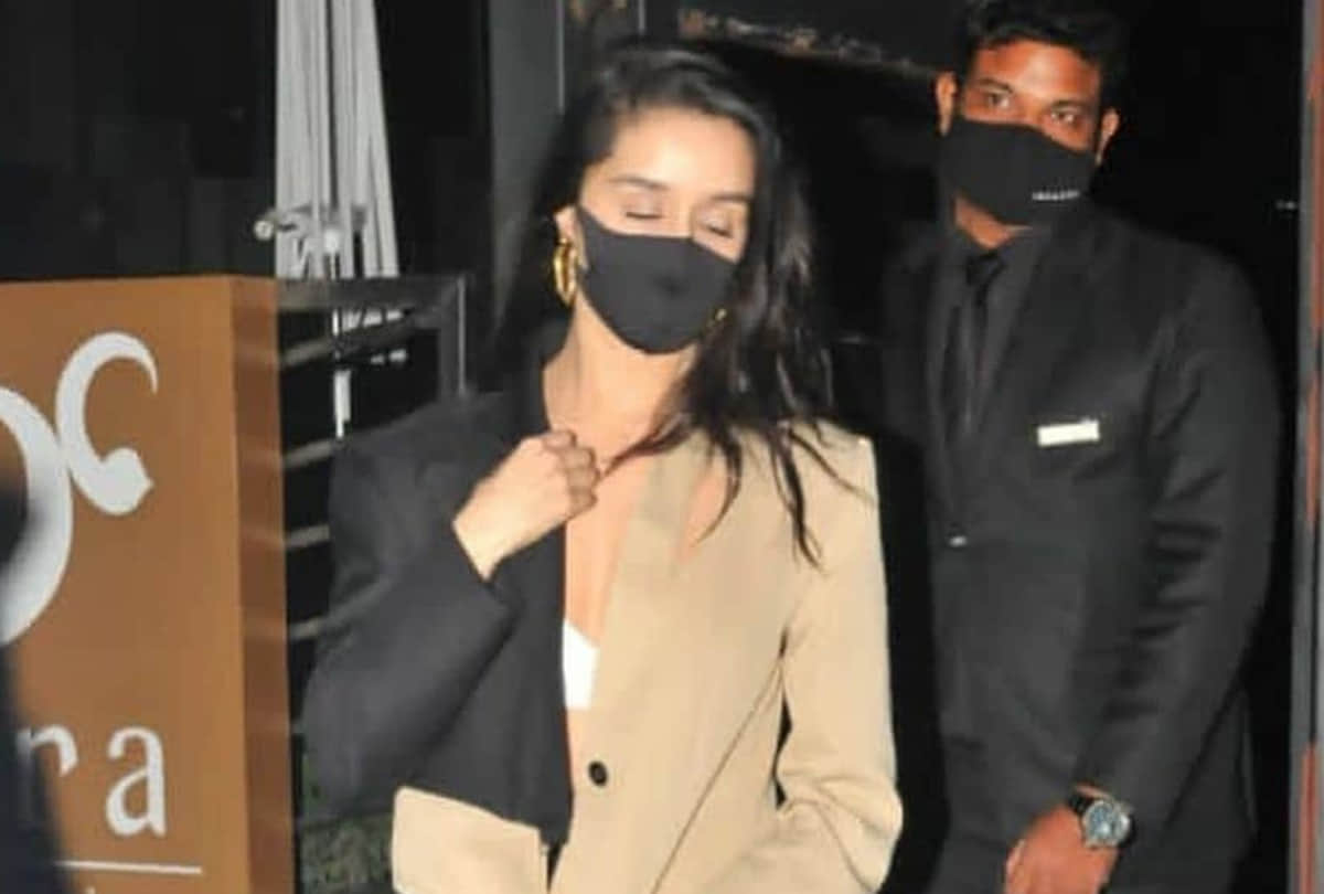 shraddha kapoor latest outing rohan shrestha in color block blazer with latex pant
