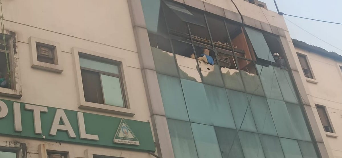 Fire in galaxy hospital building fire brigade work in progress in varanasi