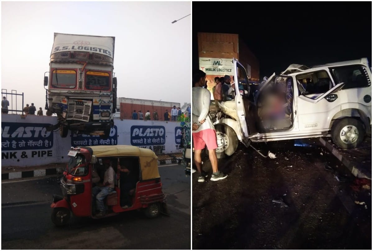 agra accident news: nine people died in road accident after car collides with container