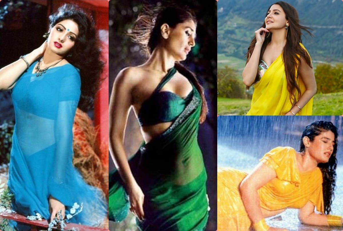 sridevi to kareena kapoor and anushka sharma bollywood actress plain saree look