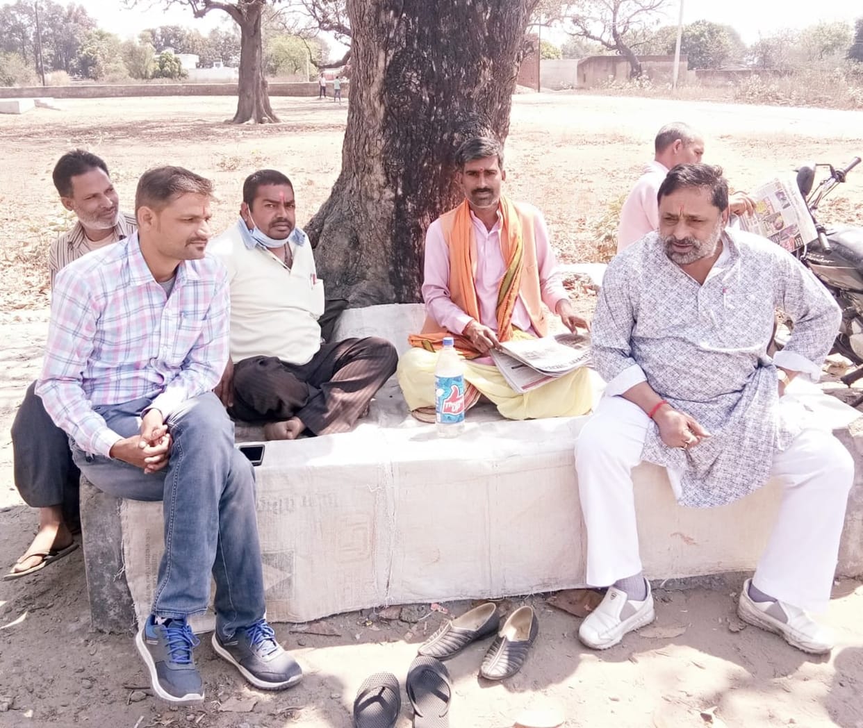 Displaced sitting on strike in community building