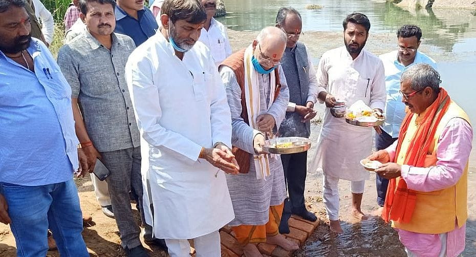 Land worship done for the construction of the bridge in the Banganga River