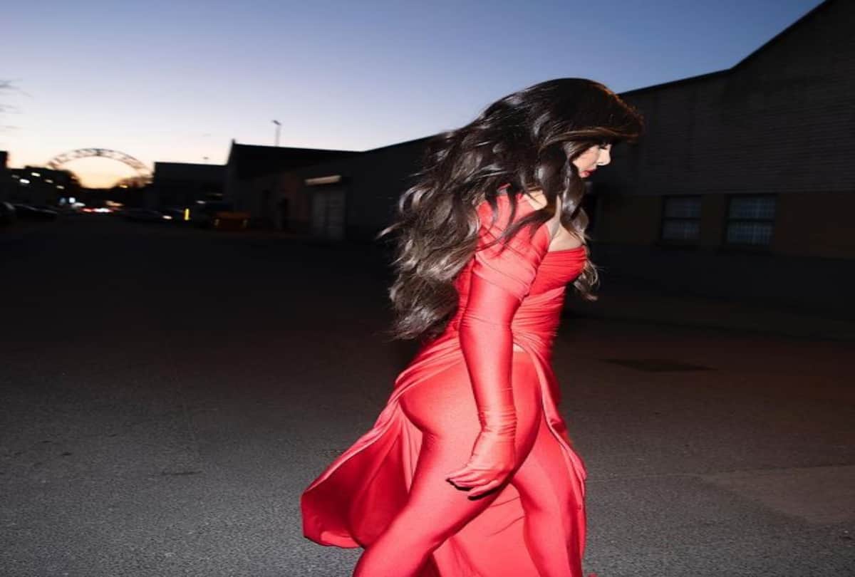 priyanka chopra shared her latest photo in red outfit from nick jonas spaceman music album promo