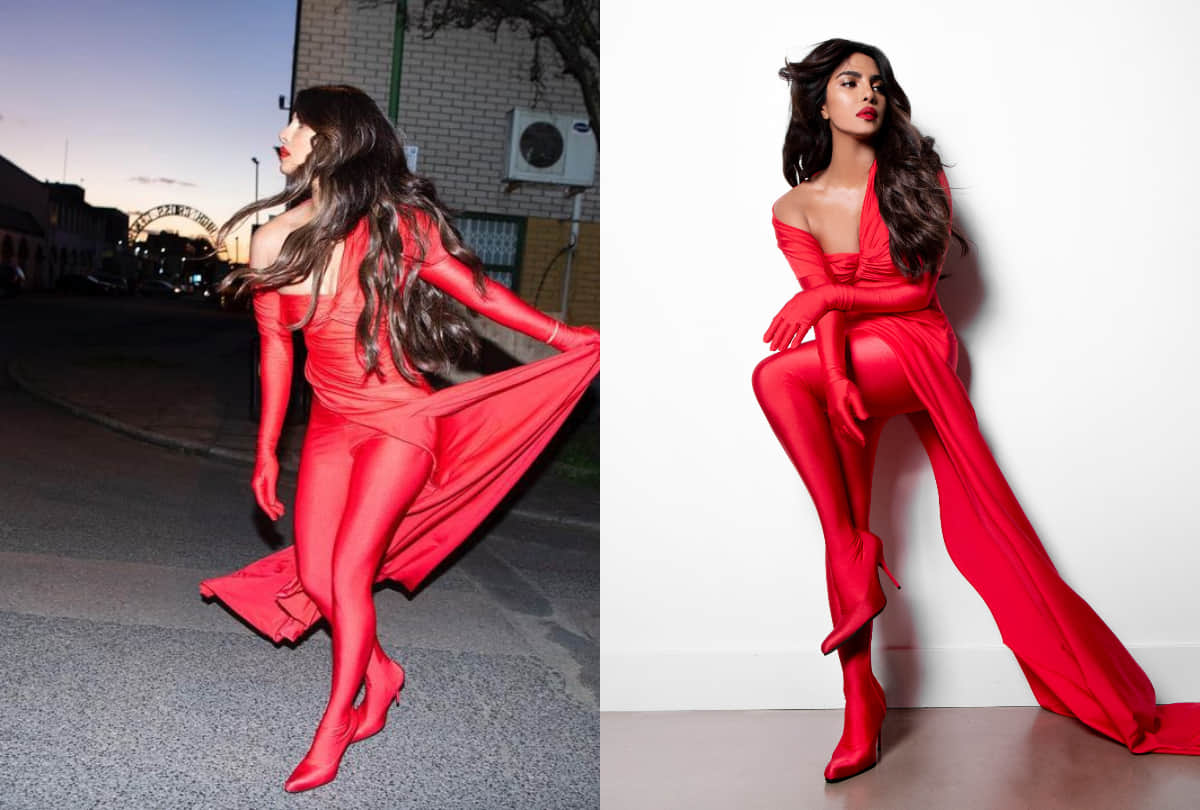 priyanka chopra red outfit photoshoot for nick jonas spaceman album