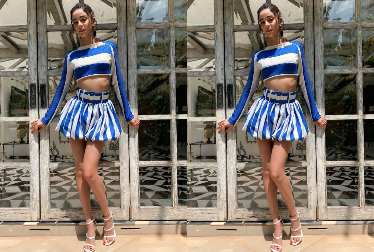 ananya panday in royal blue crop top with short skirt