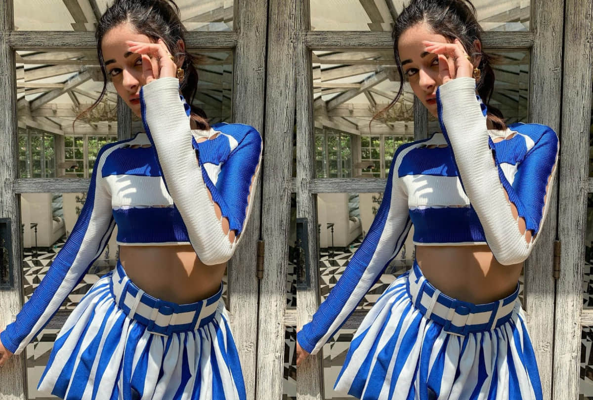ananya panday in royal blue crop top with short skirt