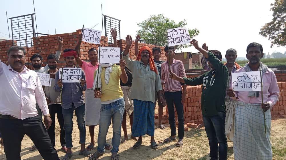 Villagers protest, accused of using inferior materials