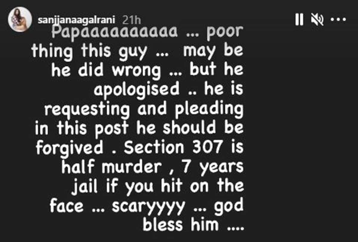 Sanjjanaa Galrani share story on instagram share her thoughts on Zomato delivery Boy Case