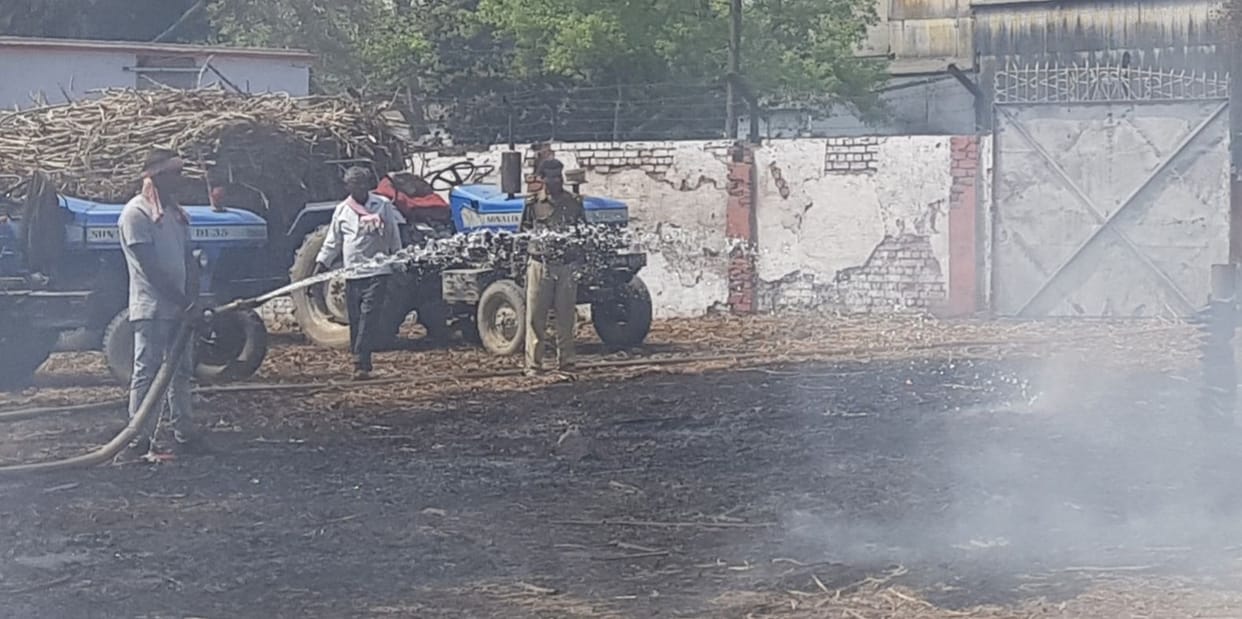 Sugar mill's sugarcane yard caught fire