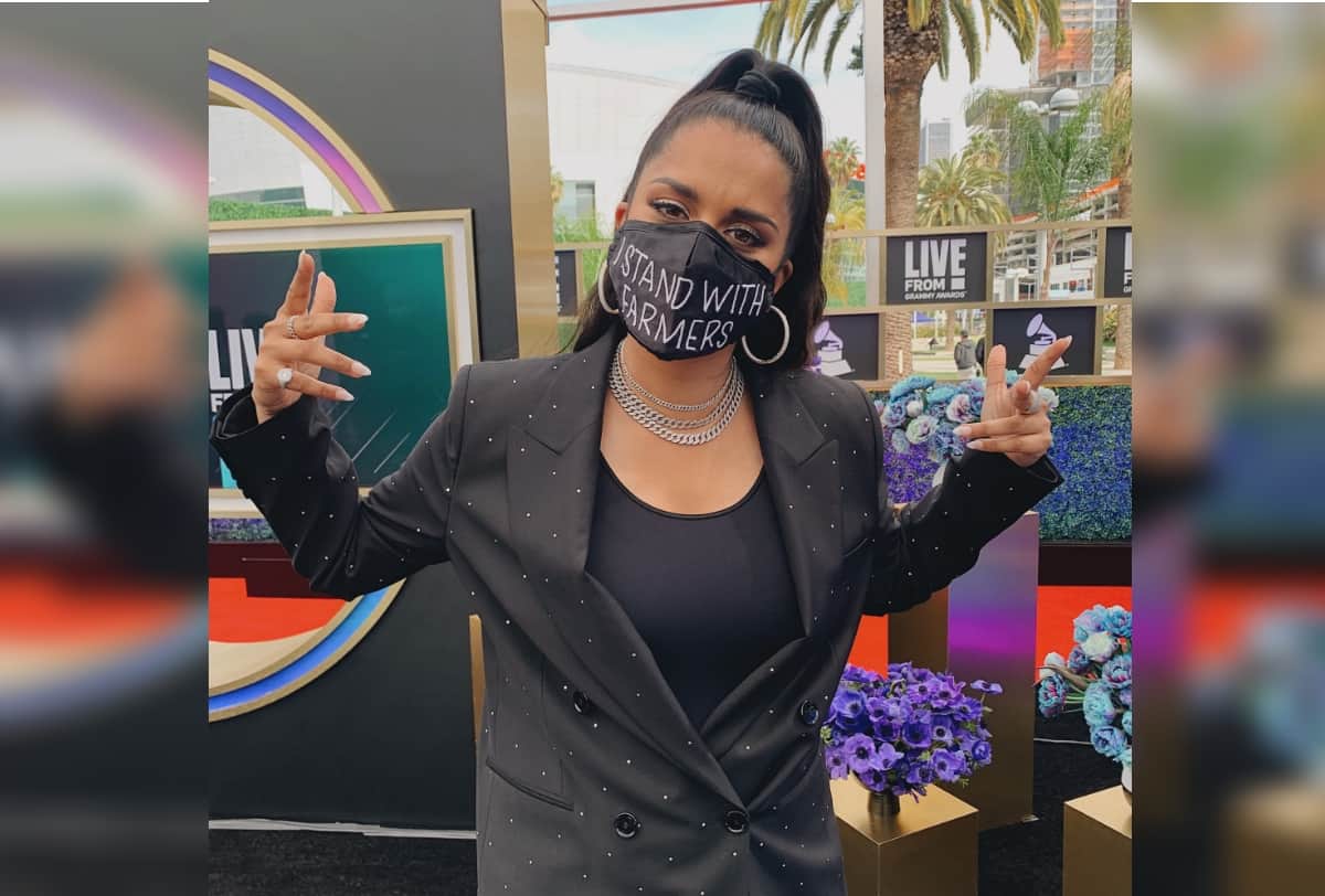Lilly Singh attended 63rd Grammy Awards by wearing I Stand With Farmers mask in indian farmers support