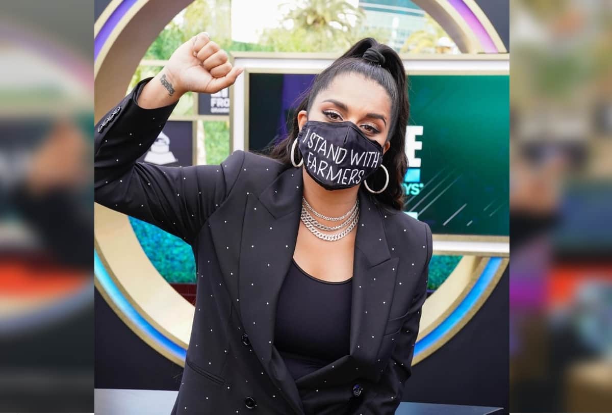 Lilly Singh attended 63rd Grammy Awards by wearing I Stand With Farmers mask in indian farmers support