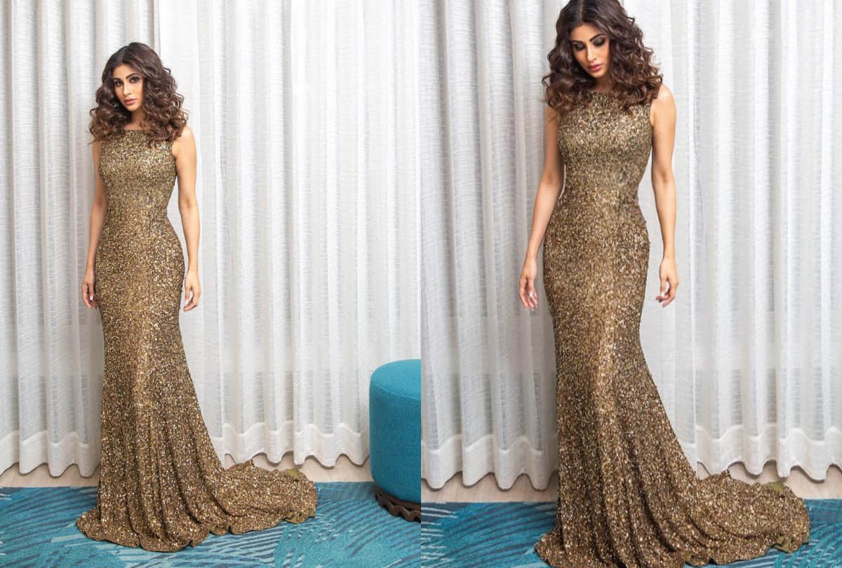 mouni roy look mermaid in copper body hugging gown in recent latest instagram post