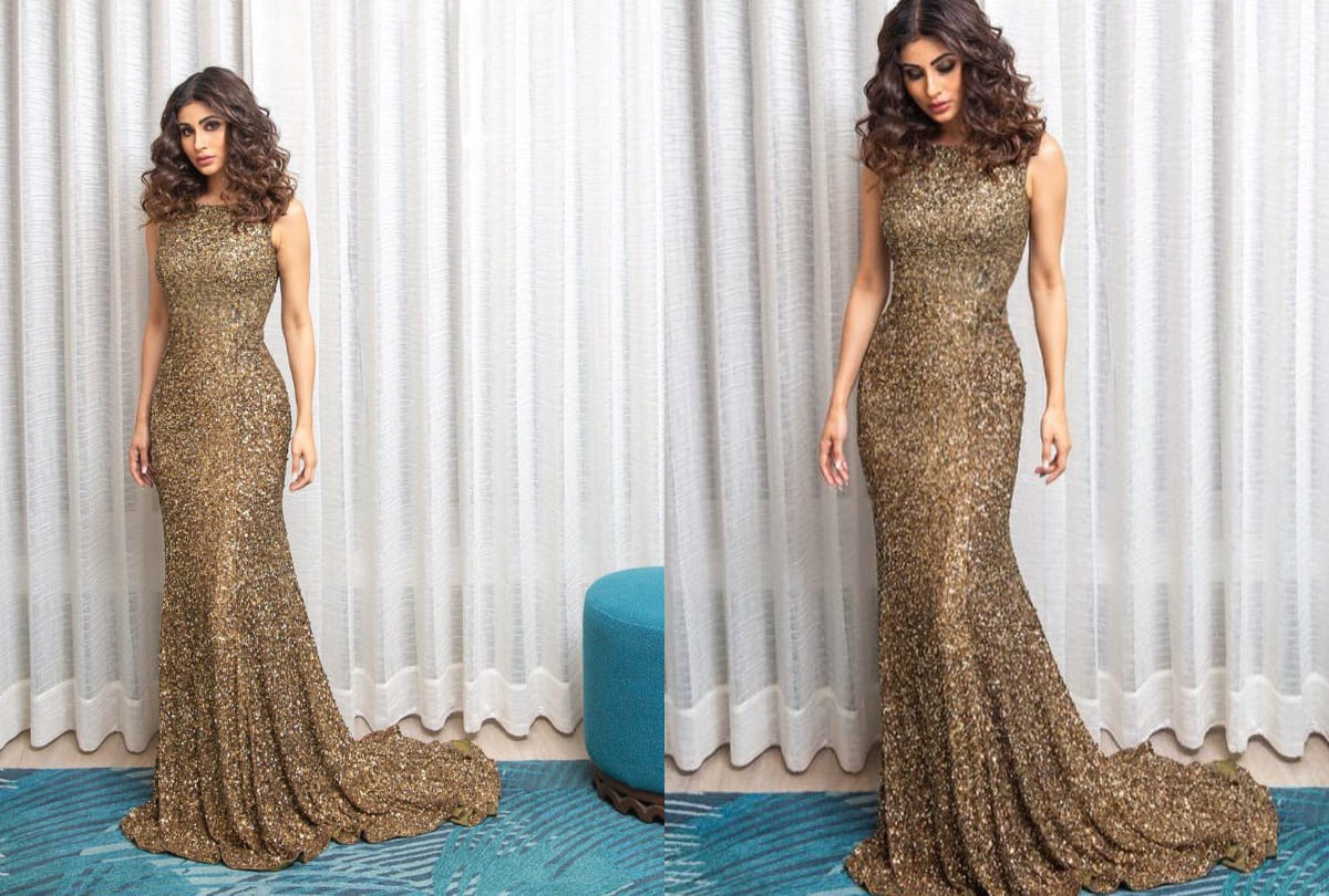 mouni roy look mermaid in copper body hugging gown in recent latest instagram post