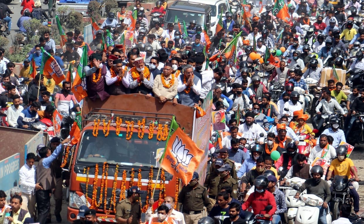 uttarakhand news: bjp welcome bike rally for cm tirath singh rawat and madan kaushik photos