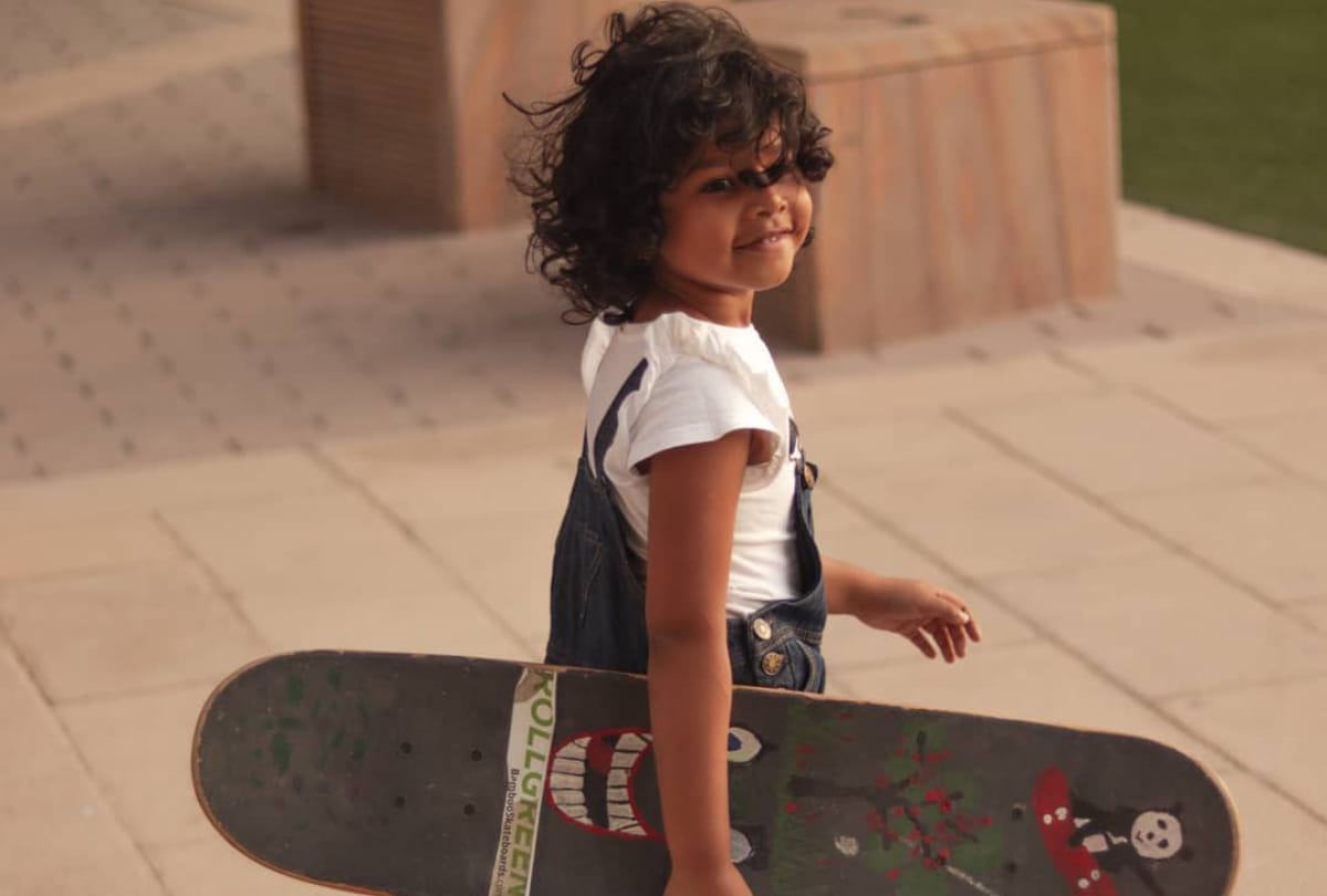 kerala girl five year janaki anand youngest skateboarder video goes viral on social media