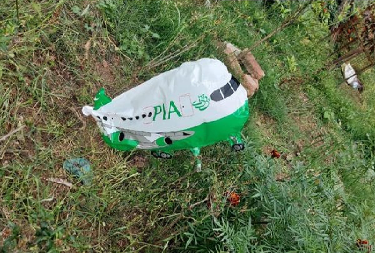 aircraft shaped balloon with PIA written recovered by Jammu Kashmir Police in Bhalwal Jammu