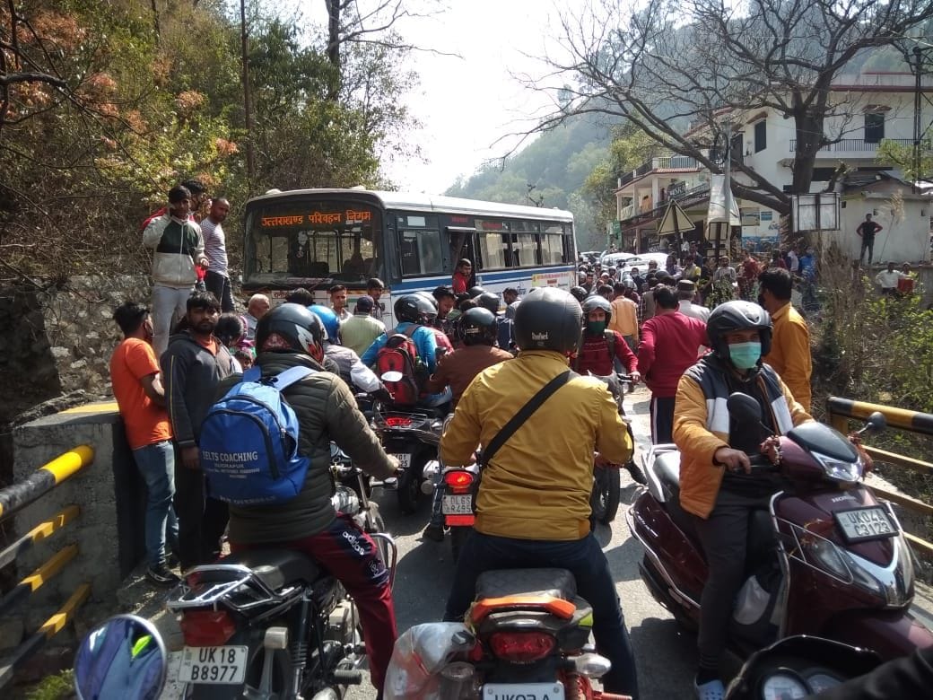 The bus hit the car of Kapkot MLA Bhouryal, narrowly escaped