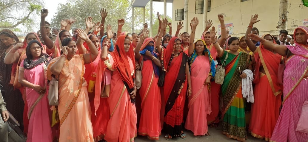 Anganwadi workers protest against suspension