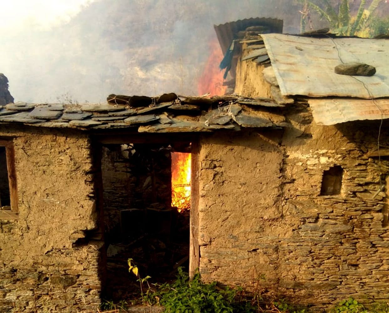 The forest fire near the township