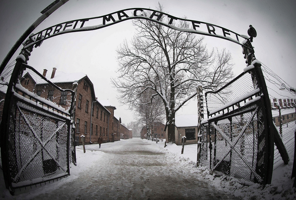 gate of death auschwitz concentration camp which operated by nazi germany in poland