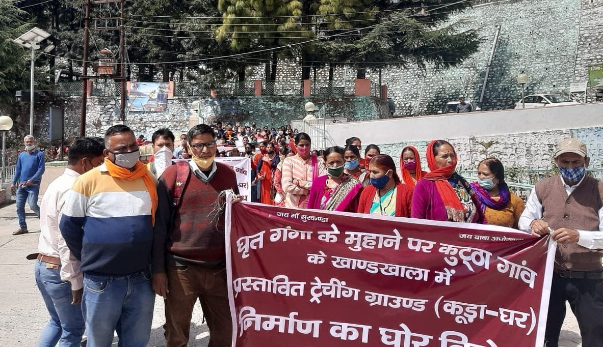Villagers held a silent procession in protest against the trunking ground