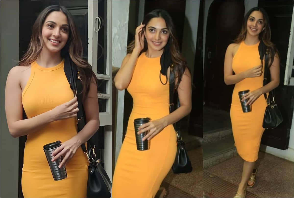 kiara advani flaunts absolute figure in yellow midi tight fitting dress
