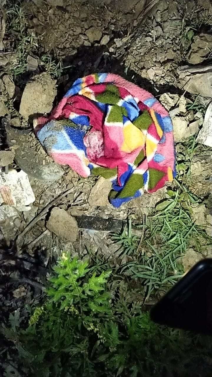 Embryo pressed into the back of a house after aborting a woman in Beri Kheda village