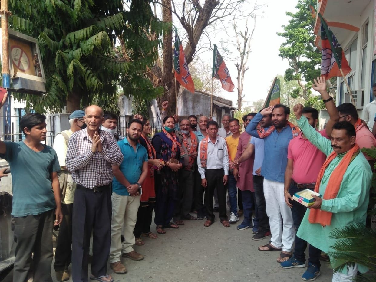 Purnagiri Vikas Sangharsh Samiti workers celebrated with fireworks
