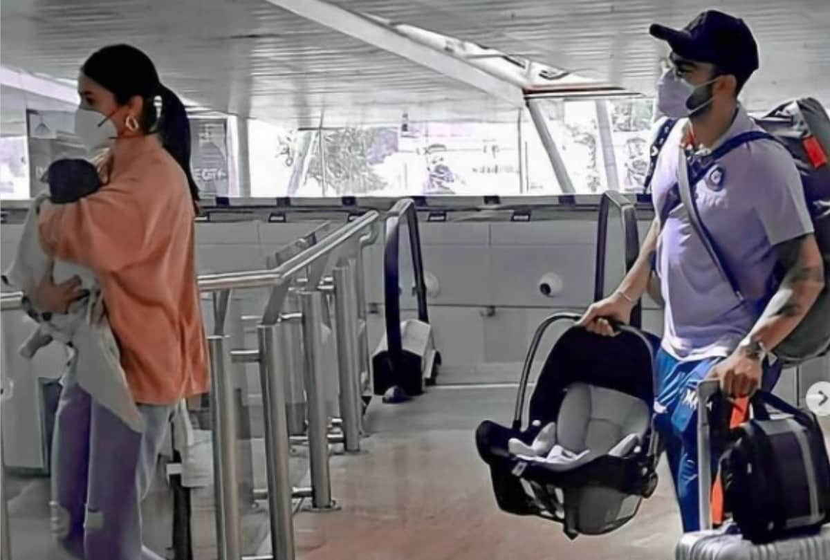 Anushka sharma and virat kohli with daughter vamika picture viral form Ahmedabad airport