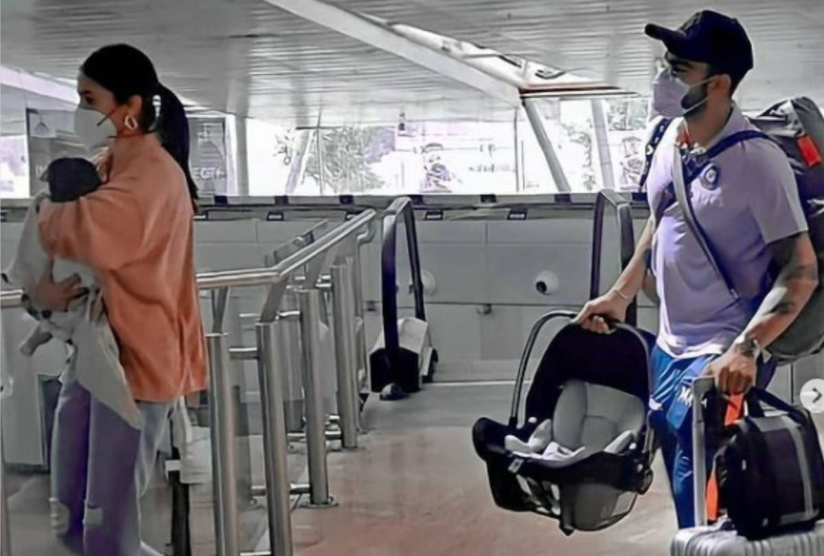 Anushka sharma and virat kohli with daughter vamika picture viral form Ahmedabad airport