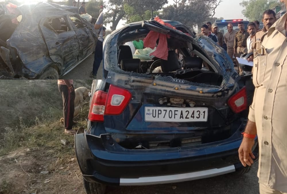 An uncontrolled car falls in a pathole in Raebareli two died.