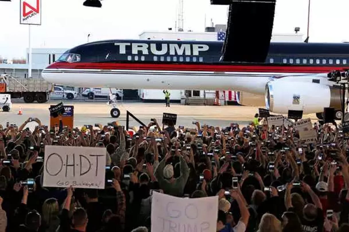 Former President Trumps plane standing at the airport close to New York is becoming shabby engine parts also missing